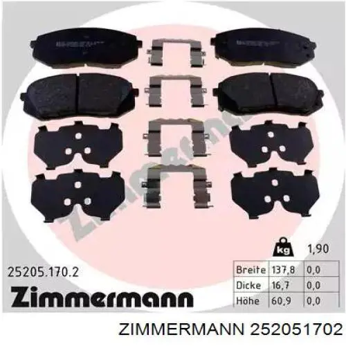 252051702 Zimmermann Klocki hamulcowe przednie tarczowe
