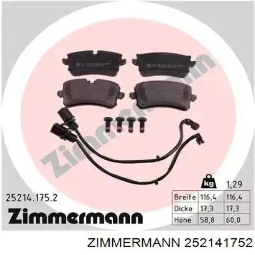 Okładziny (klocki) do hamulców tarczowych tylne Zimmermann 252141752 cena, od 30,27 USD