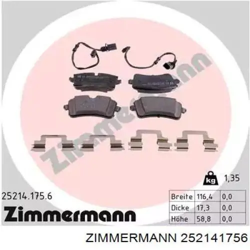 25214.175.6 Zimmermann okładziny (klocki do hamulców tarczowych tylne)