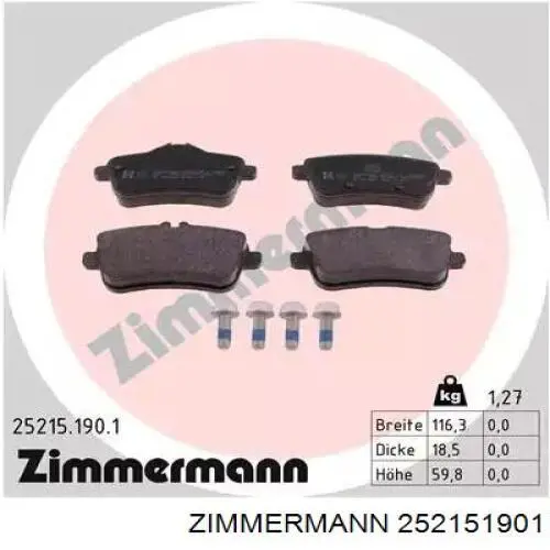 252151901 Zimmermann Okładziny (klocki) do hamulców tarczowych tylne