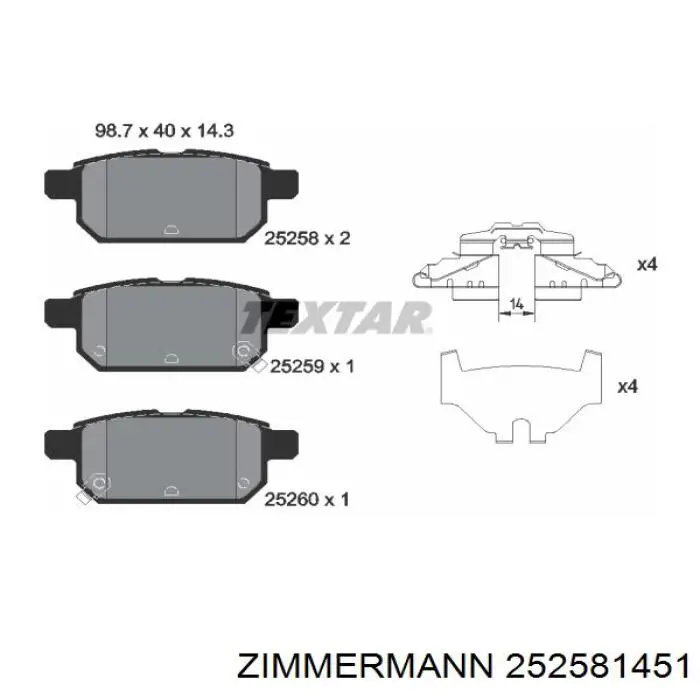 Okładziny (klocki) do hamulców tarczowych tylne Zimmermann 252581451 cena, od 26,84 USD