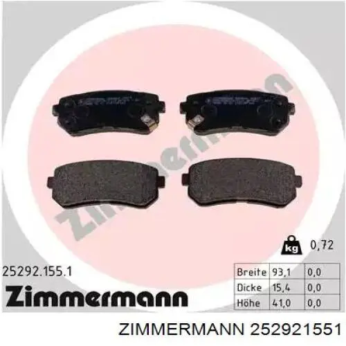 252921551 Zimmermann Okładziny (klocki) do hamulców tarczowych tylne