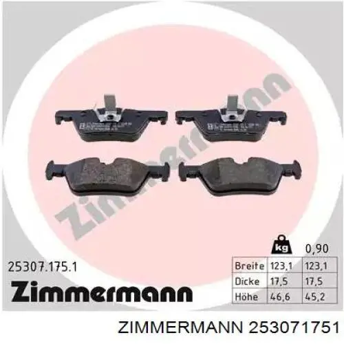 Okładziny (klocki) do hamulców tarczowych tylne Zimmermann 253071751 cena, od 26,42 USD