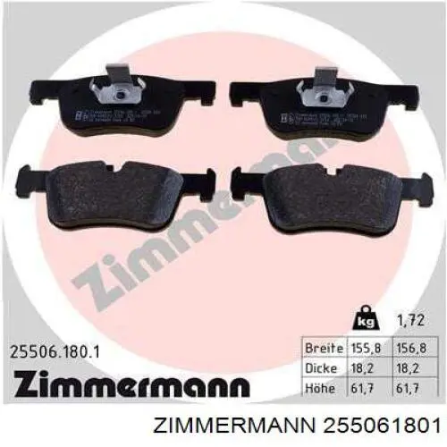 255061801 Zimmermann Klocki hamulcowe przednie tarczowe