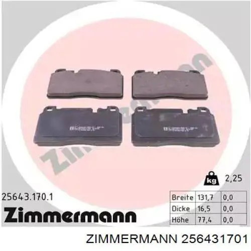 Klocki hamulcowe przednie tarczowe Zimmermann 256431701 cena, od 35,51 USD