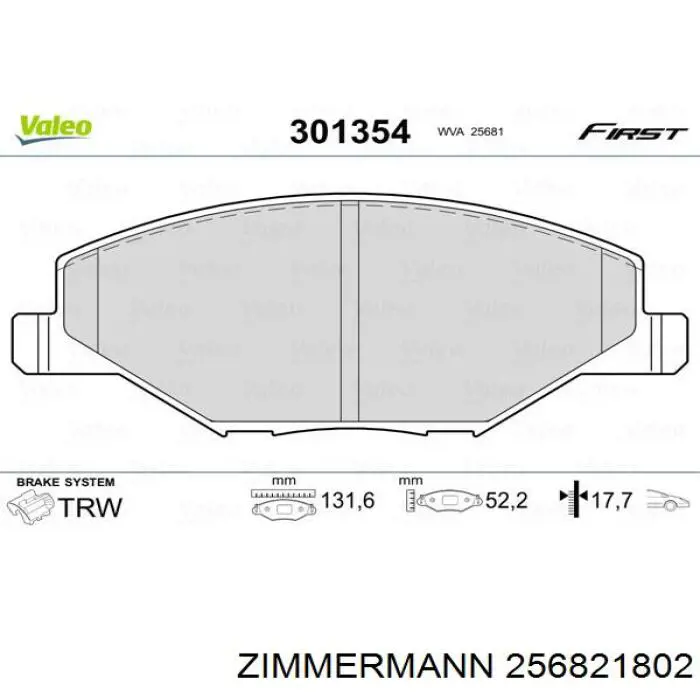 Do koszyka 256821802 Zimmermann Klocki hamulcowe przednie tarczowe