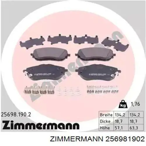 25698.190.2 Zimmermann klocki hamulcowe przednie tarczowe