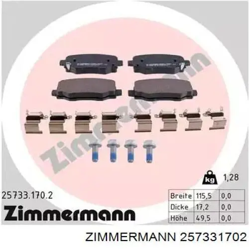 257331702 Zimmermann Okładziny (klocki) do hamulców tarczowych tylne