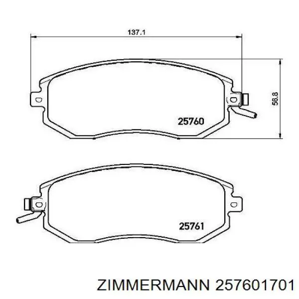 Klocki hamulcowe przednie tarczowe Zimmermann 257601701 cena, od 35,31 USD