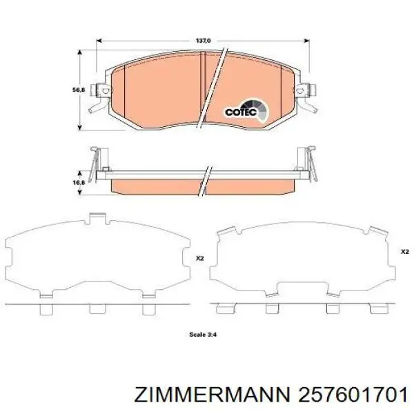 Do koszyka 257601701 Zimmermann Klocki hamulcowe przednie tarczowe