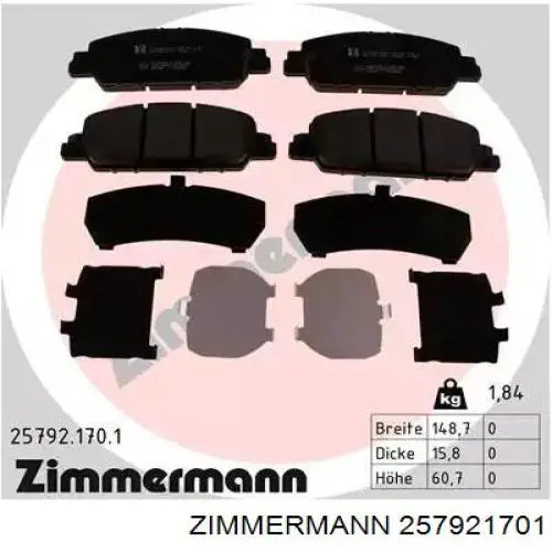 257921701 Zimmermann Klocki hamulcowe przednie tarczowe