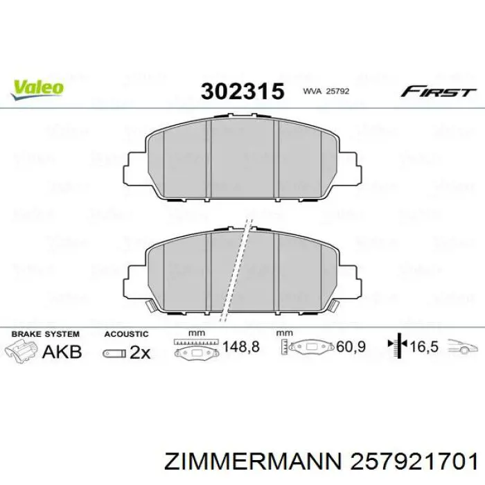 Klocki hamulcowe przednie tarczowe Zimmermann 257921701 cena, od 37,52 USD