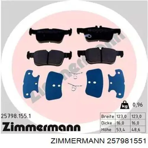 257981551 Zimmermann Okładziny (klocki) do hamulców tarczowych tylne