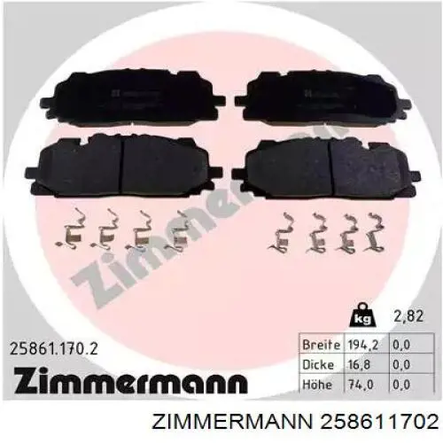 258611702 Zimmermann klocki hamulcowe przednie tarczowe