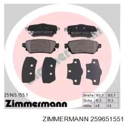Okładziny (klocki) do hamulców tarczowych tylne Zimmermann 259651551 cena, od 25,78 USD