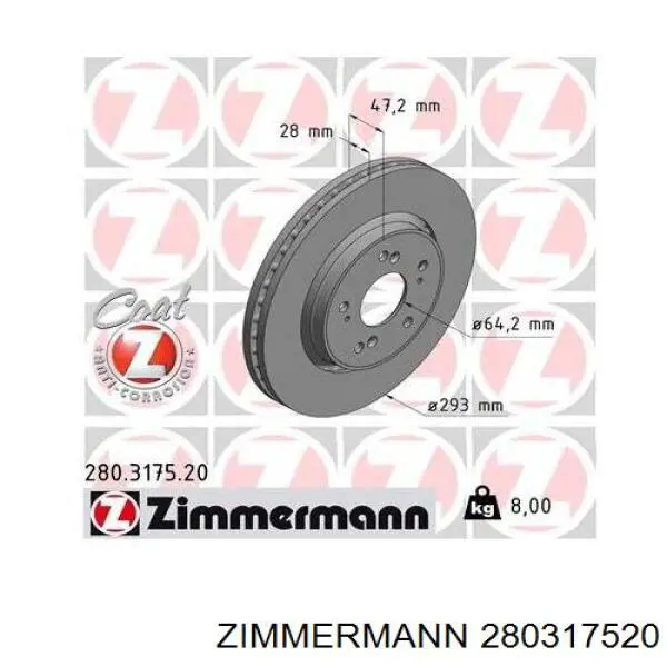 Tarcza hamulcowa przednia Zimmermann 280317520 cena, od 58,59 USD