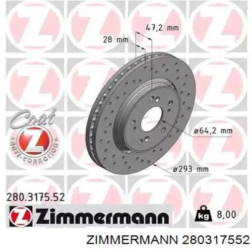 Tarcza hamulcowa przednia Zimmermann 280317552 cena, od 58,59 USD