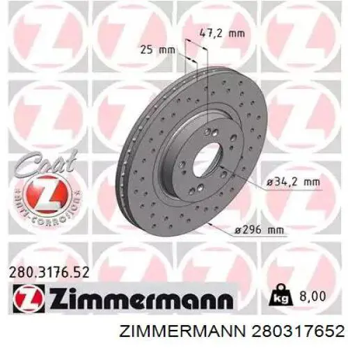 Tarcza hamulcowa przednia Zimmermann 280317652 cena, od 71,87 USD