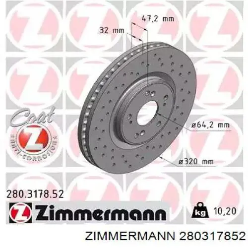 Tarcza hamulcowa przednia Zimmermann 280317852 cena, od 86,81 USD