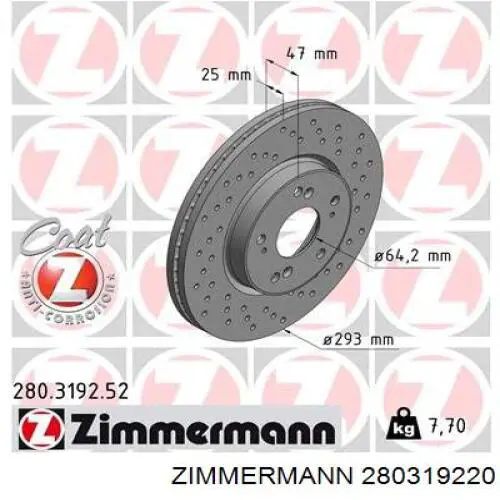 Tarcza hamulcowa przednia Zimmermann 280319220 cena, od 67,15 USD