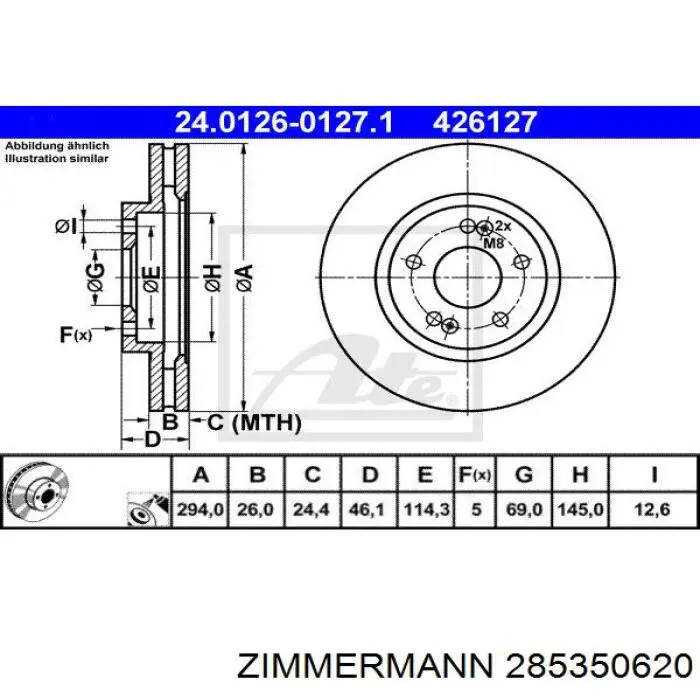 285350620 Zimmermann tarcza hamulcowa przednia