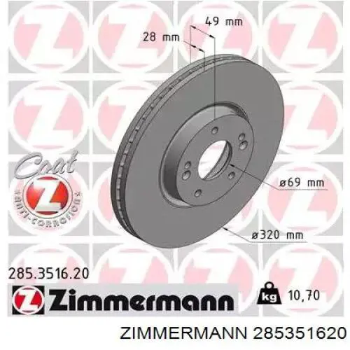 Tarcza hamulcowa przednia Zimmermann 285351620 cena, od 111,32 USD