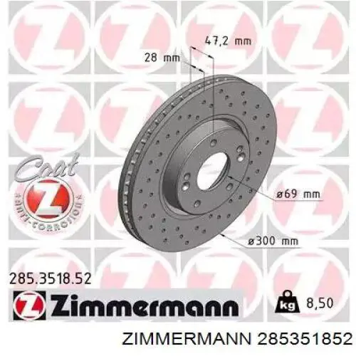 Tarcza hamulcowa przednia Zimmermann 285351852 cena, od 52,08 USD
