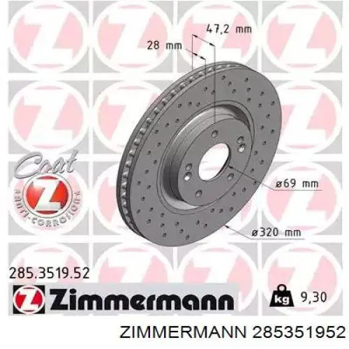 Tarcza hamulcowa przednia Zimmermann 285351952 cena, od 78,05 USD