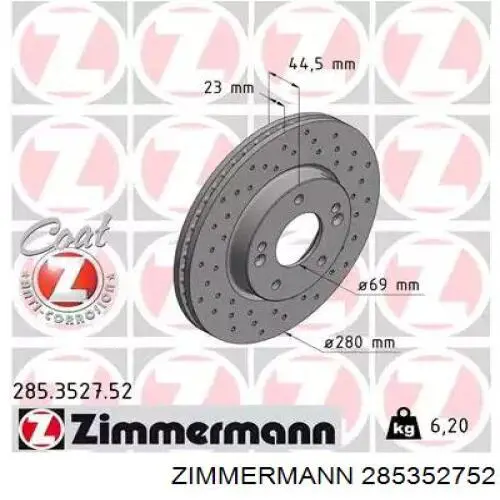 285.3527.52 Zimmermann tarcza hamulcowa przednia