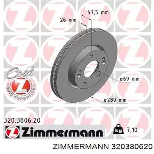 Tarcza hamulcowa przednia Zimmermann 320380620 cena, od 49,47 USD