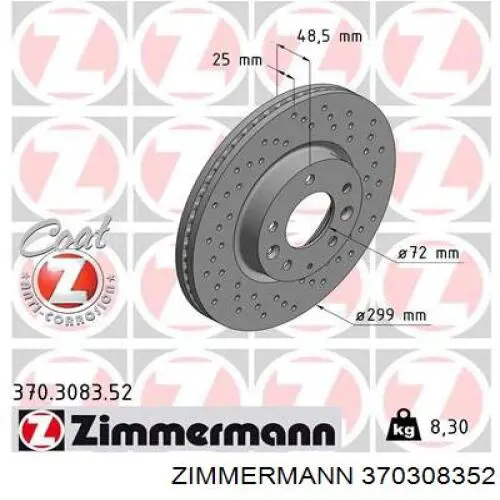 Do koszyka 370308352 Zimmermann Tarcza hamulcowa przednia