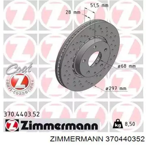 Tarcza hamulcowa przednia Zimmermann 370440352 cena, od 81,93 USD