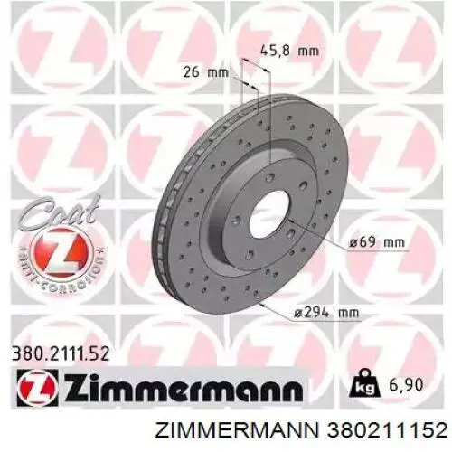 380211152 Zimmermann Tarcza hamulcowa przednia