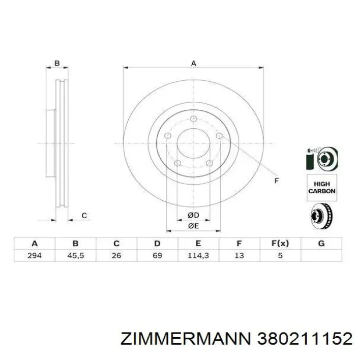 Tarcza hamulcowa przednia Zimmermann 380211152 cena, od 51,41 USD