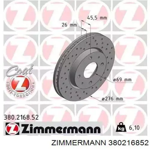 Tarcza hamulcowa przednia Zimmermann 380216852 cena, od 51,24 USD