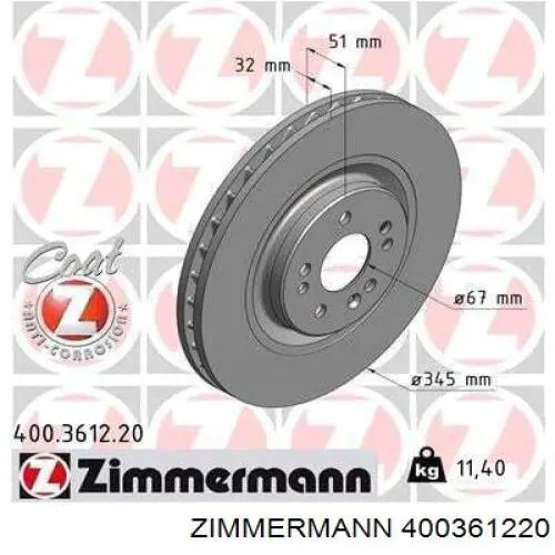 Tarcza hamulcowa przednia Zimmermann 400361220 cena, od 80,10 USD