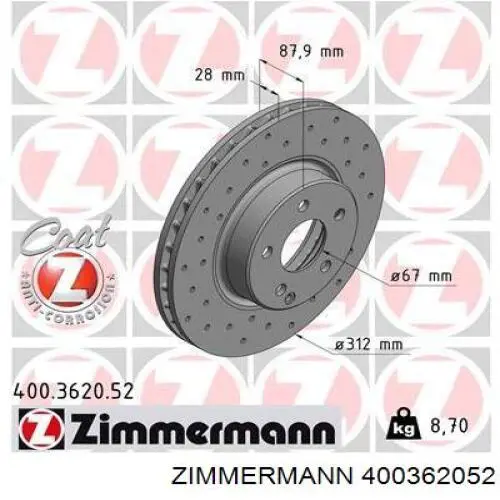 Tarcza hamulcowa przednia Zimmermann 400362052 cena, od 60,75 USD