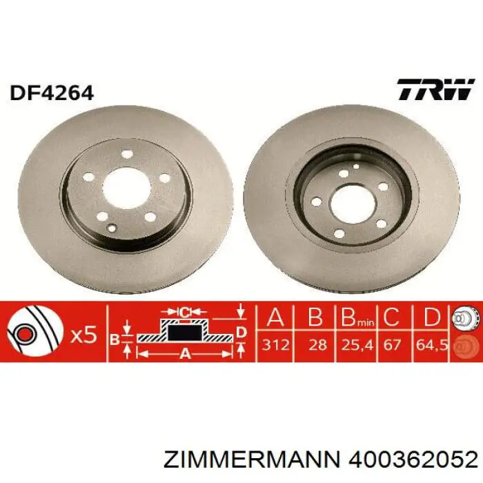 Do koszyka 400362052 Zimmermann Tarcza hamulcowa przednia