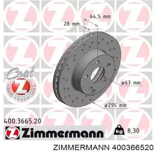 Tarcza hamulcowa przednia Zimmermann 400366520 cena, od 78,14 USD