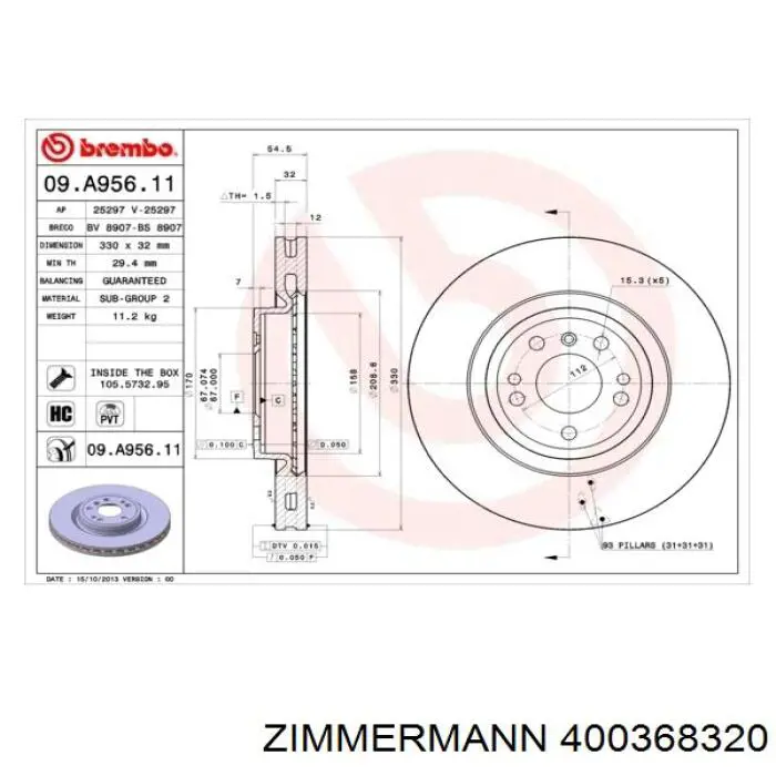 Do koszyka 400368320 Zimmermann Tarcza hamulcowa przednia