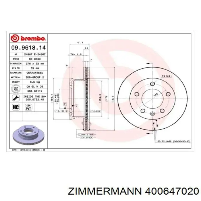 Do koszyka 400647020 Zimmermann Tarcza hamulcowa przednia