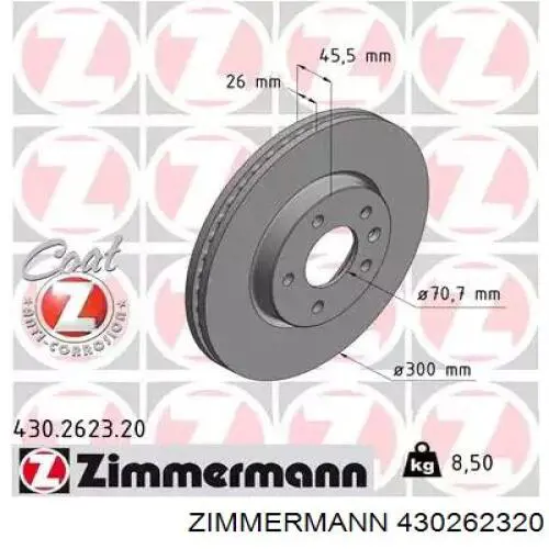 Tarcza hamulcowa przednia Zimmermann 430262320 cena, od 91,14 USD
