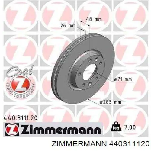 Tarcza hamulcowa przednia Zimmermann 440311120 cena, od 48,89 USD
