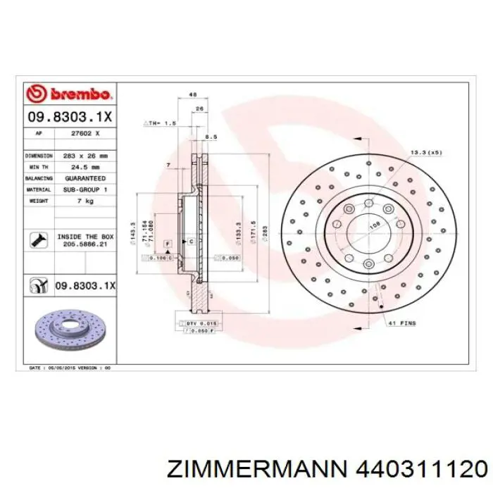 Do koszyka 440311120 Zimmermann Tarcza hamulcowa przednia