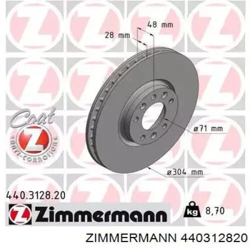 440312820 Zimmermann tarcza hamulcowa przednia