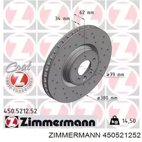 Tarcza hamulcowa przednia Zimmermann 450521252 cena, od 112,76 USD