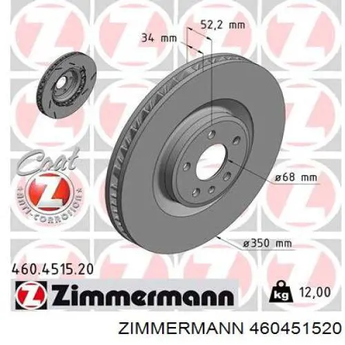 460451520 Zimmermann Tarcza hamulcowa przednia