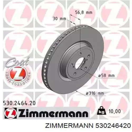 Tarcza hamulcowa przednia Zimmermann 530246420 cena, od 80,78 USD