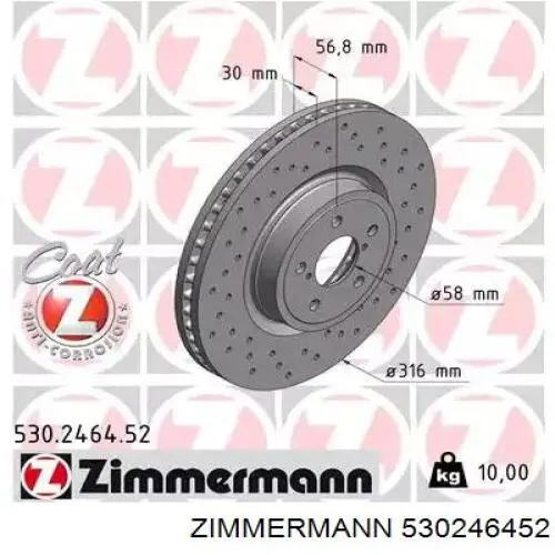Tarcza hamulcowa przednia Zimmermann 530246452 cena, od 80,67 USD