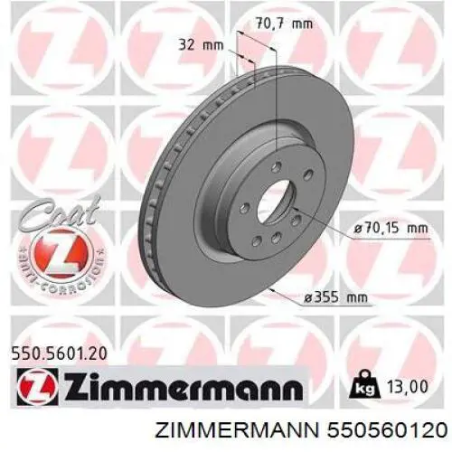 550560120 Zimmermann tarcza hamulcowa przednia